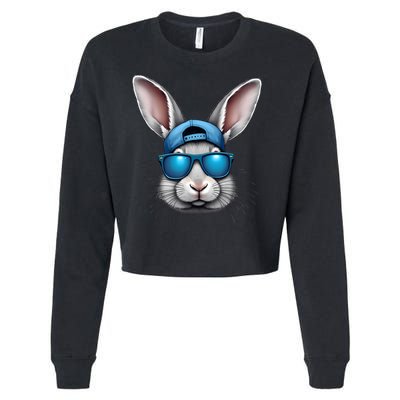 Cool Easter Day Bunny Face With Sunglasses  Cropped Pullover Crew