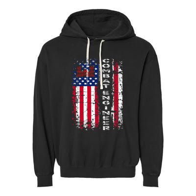 Combat Engineer Distressed American Flag U.S. Military Garment-Dyed Fleece Hoodie