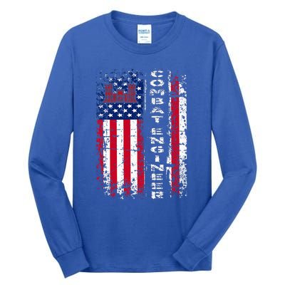 Combat Engineer Distressed American Flag U.S. Military Tall Long Sleeve T-Shirt