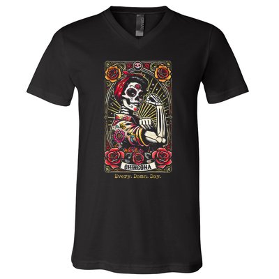 Chingona Every Damn Day Tarot Card Gift V-Neck T-Shirt