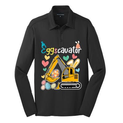 Construction Excavator Easter Day Egg Hunt Toddlers Silk Touch Performance Long Sleeve Polo