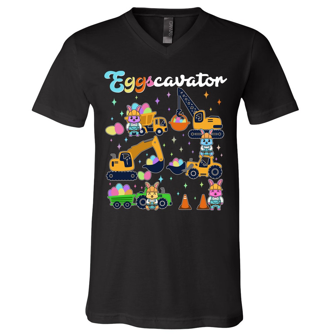 Cute Easter Eggscavator Construction Bunny Rabbits V-Neck T-Shirt