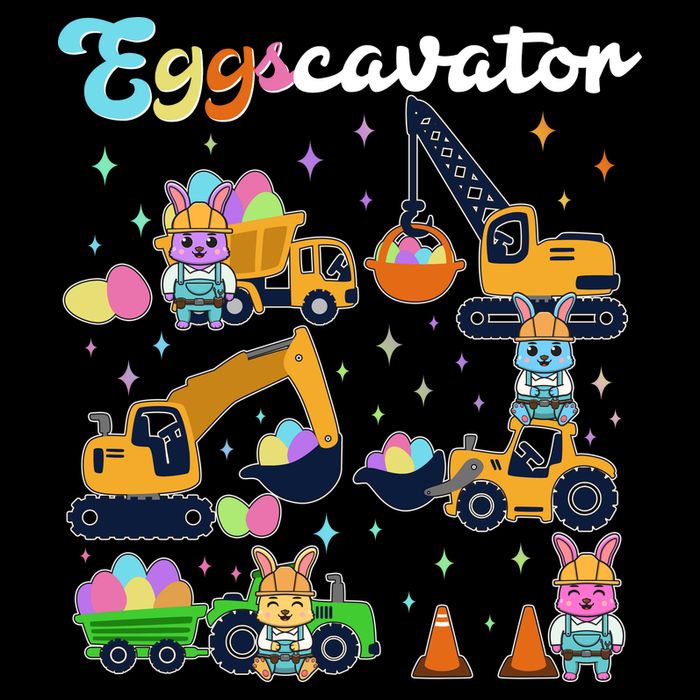Cute Easter Eggscavator Construction Bunny Rabbits 7-Panel Snapback Hat