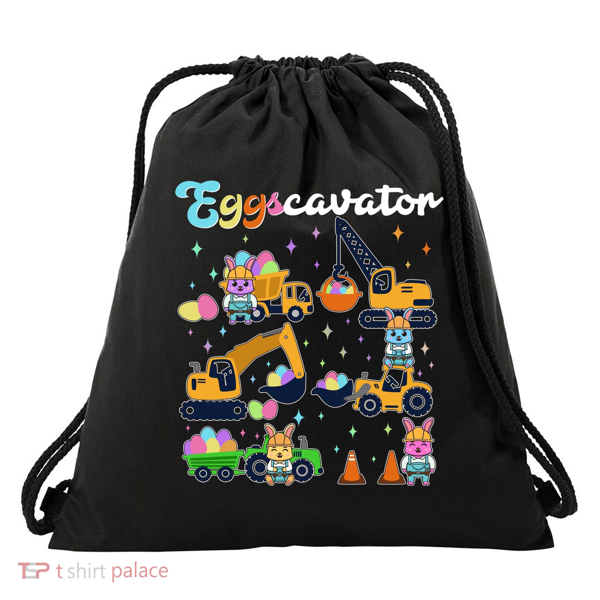 Cute Easter Eggscavator Construction Bunny Rabbits Drawstring Bag