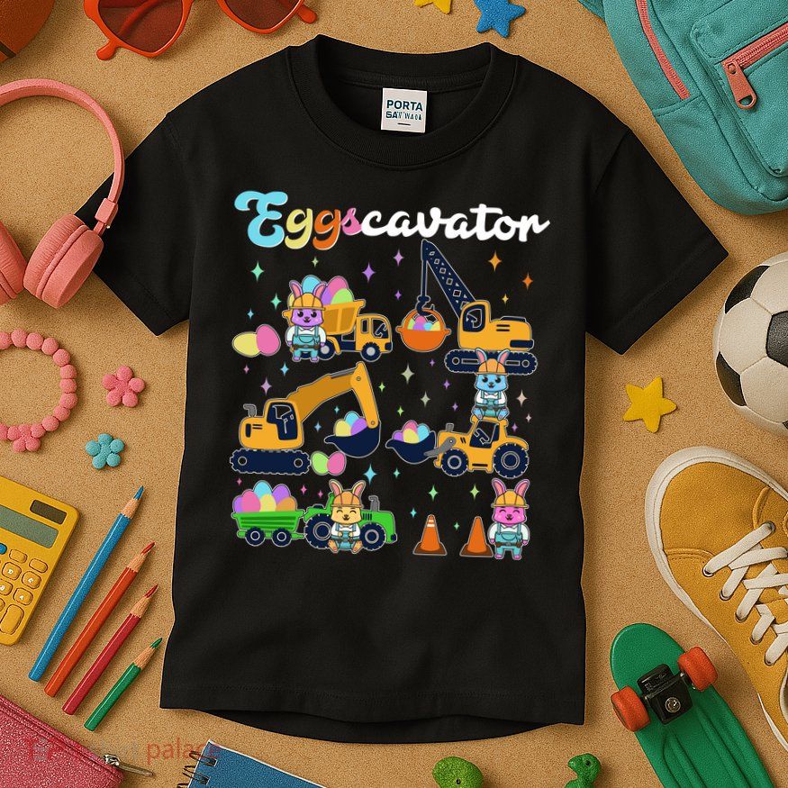 Cute Easter Eggscavator Construction Bunny Rabbits Kids T-Shirt