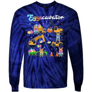 Cute Easter Eggscavator Construction Bunny Rabbits Tie-Dye Long Sleeve Shirt