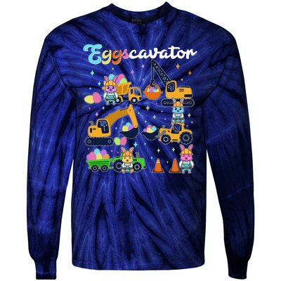 Cute Easter Eggscavator Construction Bunny Rabbits Tie-Dye Long Sleeve Shirt