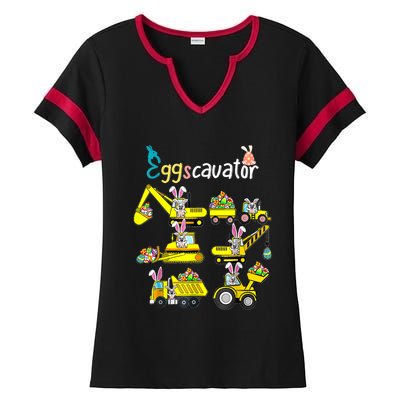 Construction Excavator Easter Day Egg Hunt Cute Gift Ladies Halftime Notch Neck Tee