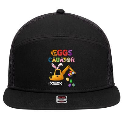 Construction Excavator Easter Day Egg Hunt Meaningful Gift 7 Panel Mesh Trucker Snapback Hat