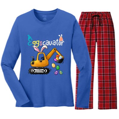 Construction Excavator Easter Day Egg Hunt Gift Women's Long Sleeve Flannel Pajama Set 