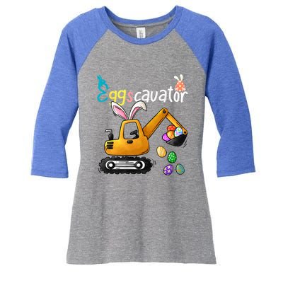 Construction Excavator Easter Day Egg Hunt Gift Women's Tri-Blend 3/4-Sleeve Raglan Shirt