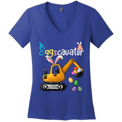 Construction Excavator Easter Day Egg Hunt Gift Women's V-Neck T-Shirt