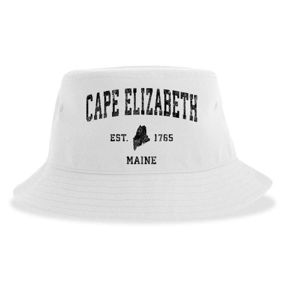 Cape Elizabeth Est 1765 Maine Me Vintage Established Athletic Sports Design Sustainable Bucket Hat