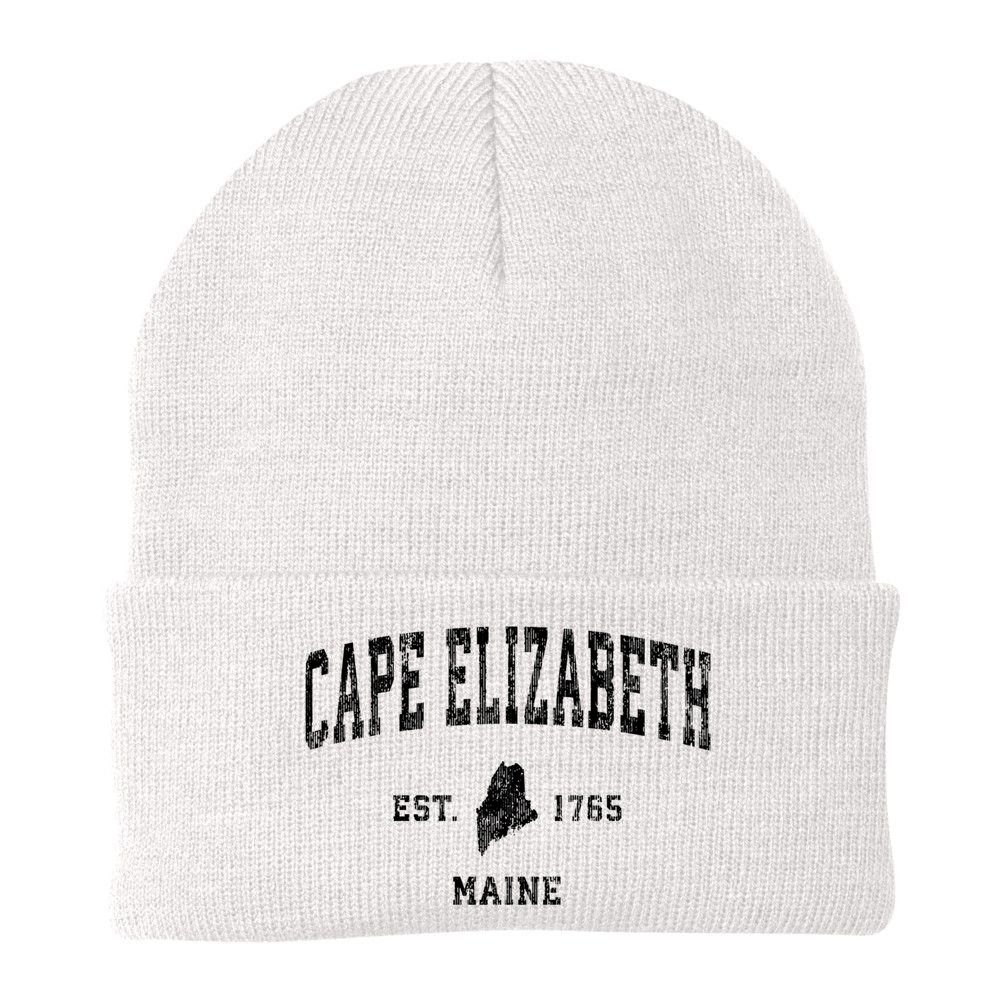 Cape Elizabeth Est 1765 Maine Me Vintage Established Athletic Sports Design Beanie