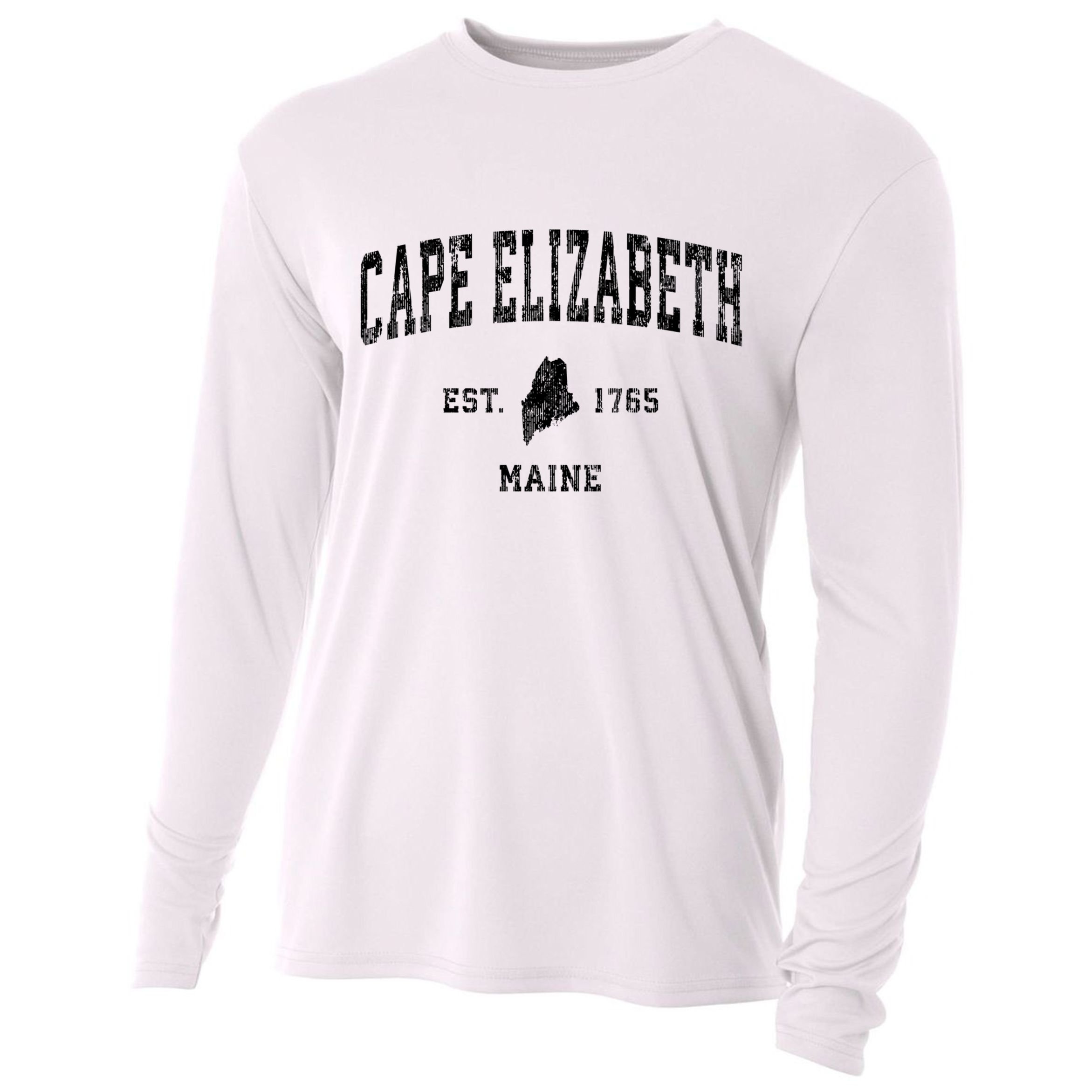 Cape Elizabeth Est 1765 Maine Me Vintage Established Athletic Sports Design Cooling Performance Long Sleeve Crew
