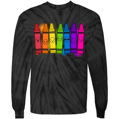 Cute Emotions Emoji Crayons Tie-Dye Long Sleeve Shirt