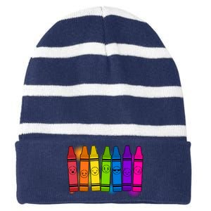 Cute Emotions Emoji Crayons Striped Beanie with Solid Band