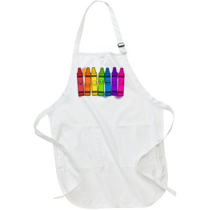 Cute Emotions Emoji Crayons Full-Length Apron With Pockets