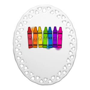 Cute Emotions Emoji Crayons Ceramic Oval Ornament