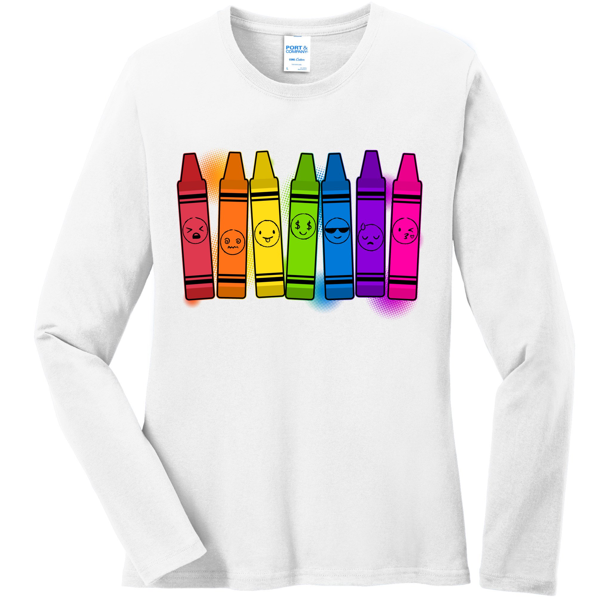 Cute Emotions Emoji Crayons Ladies Long Sleeve Shirt