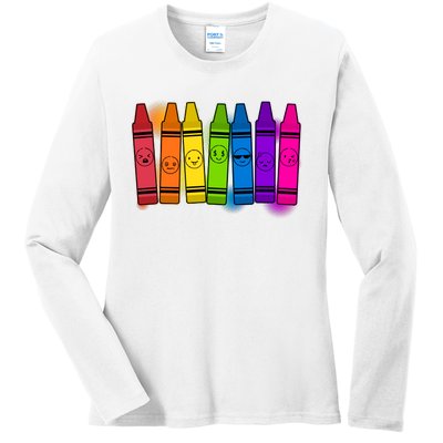 Cute Emotions Emoji Crayons Ladies Long Sleeve Shirt