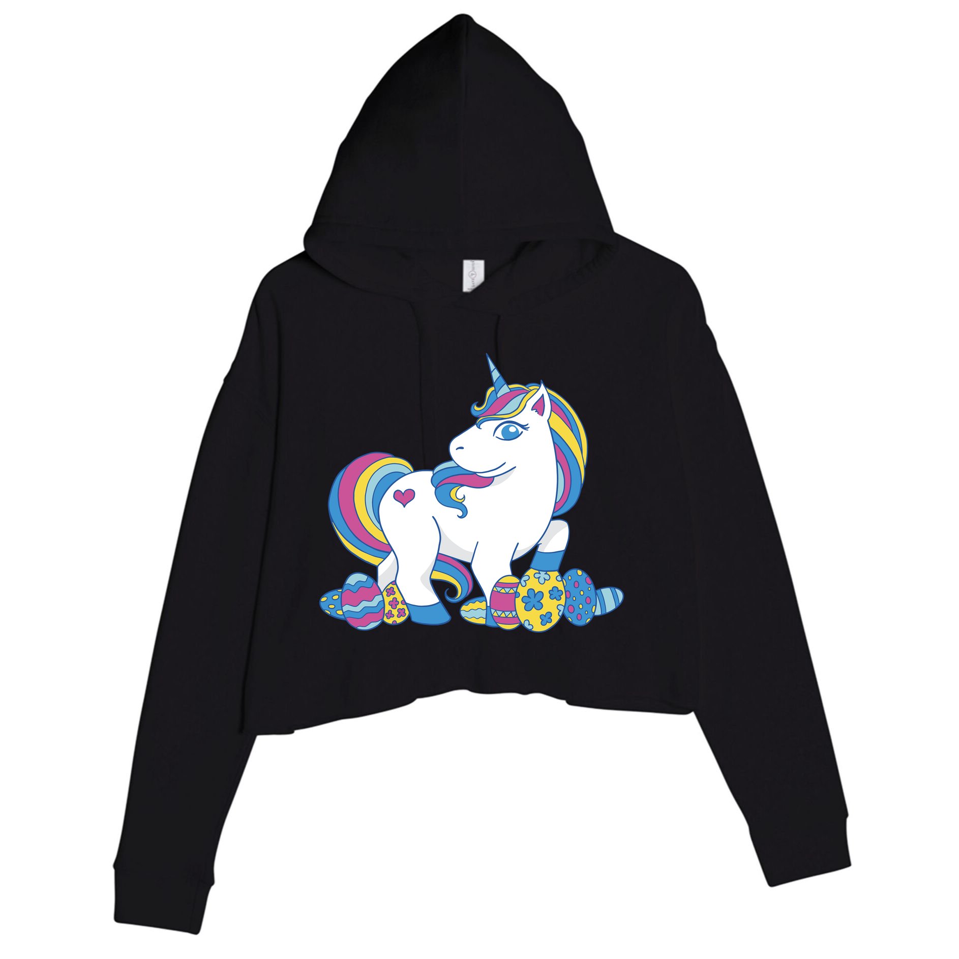 Cute Easter Eggs Unicorn Crop Fleece Hoodie