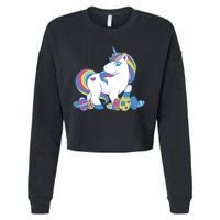 Cute Easter Eggs Unicorn Cropped Pullover Crew