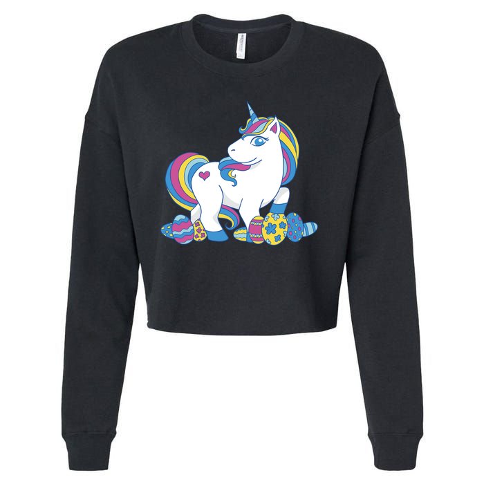 Cute Easter Eggs Unicorn Cropped Pullover Crew