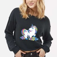Cute Easter Eggs Unicorn Cropped Pullover Crew