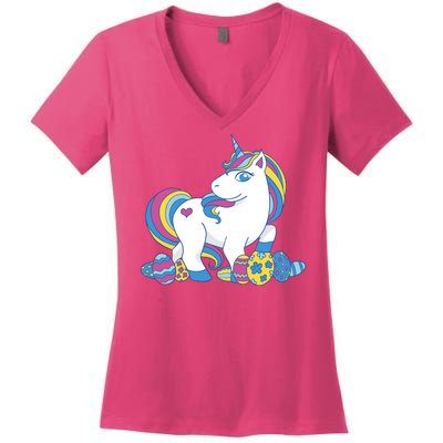 Cute Easter Eggs Unicorn Women's V-Neck T-Shirt