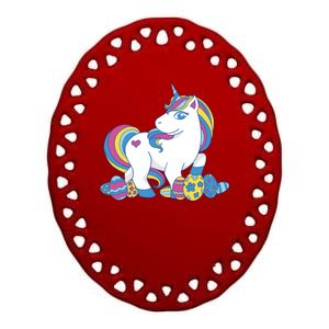 Cute Easter Eggs Unicorn Ceramic Oval Ornament