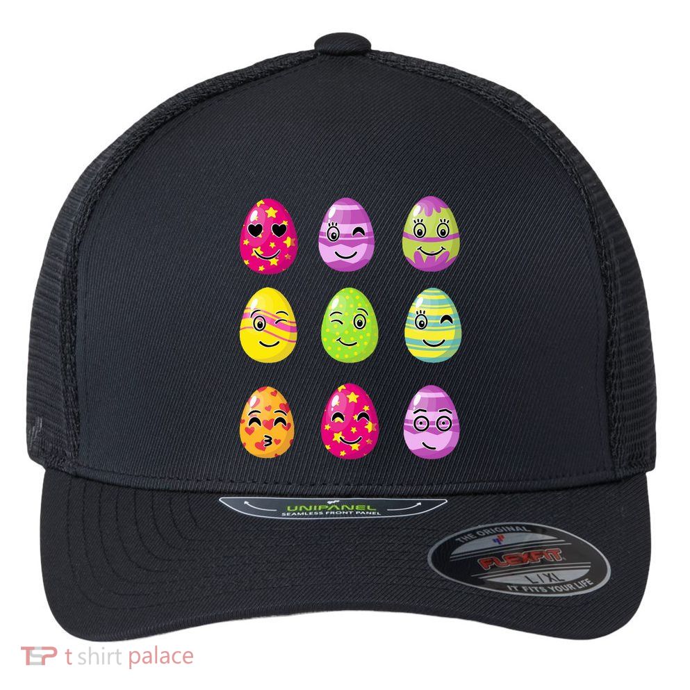 Colorful Easter Eggs Smiley Flexfit Unipanel Trucker Cap