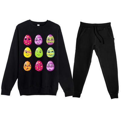 Colorful Easter Eggs Smiley Premium Crewneck Sweatsuit Set