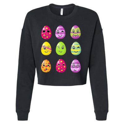 Colorful Easter Eggs Smiley Cropped Pullover Crew
