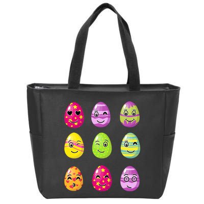 Colorful Easter Eggs Smiley Zip Tote Bag