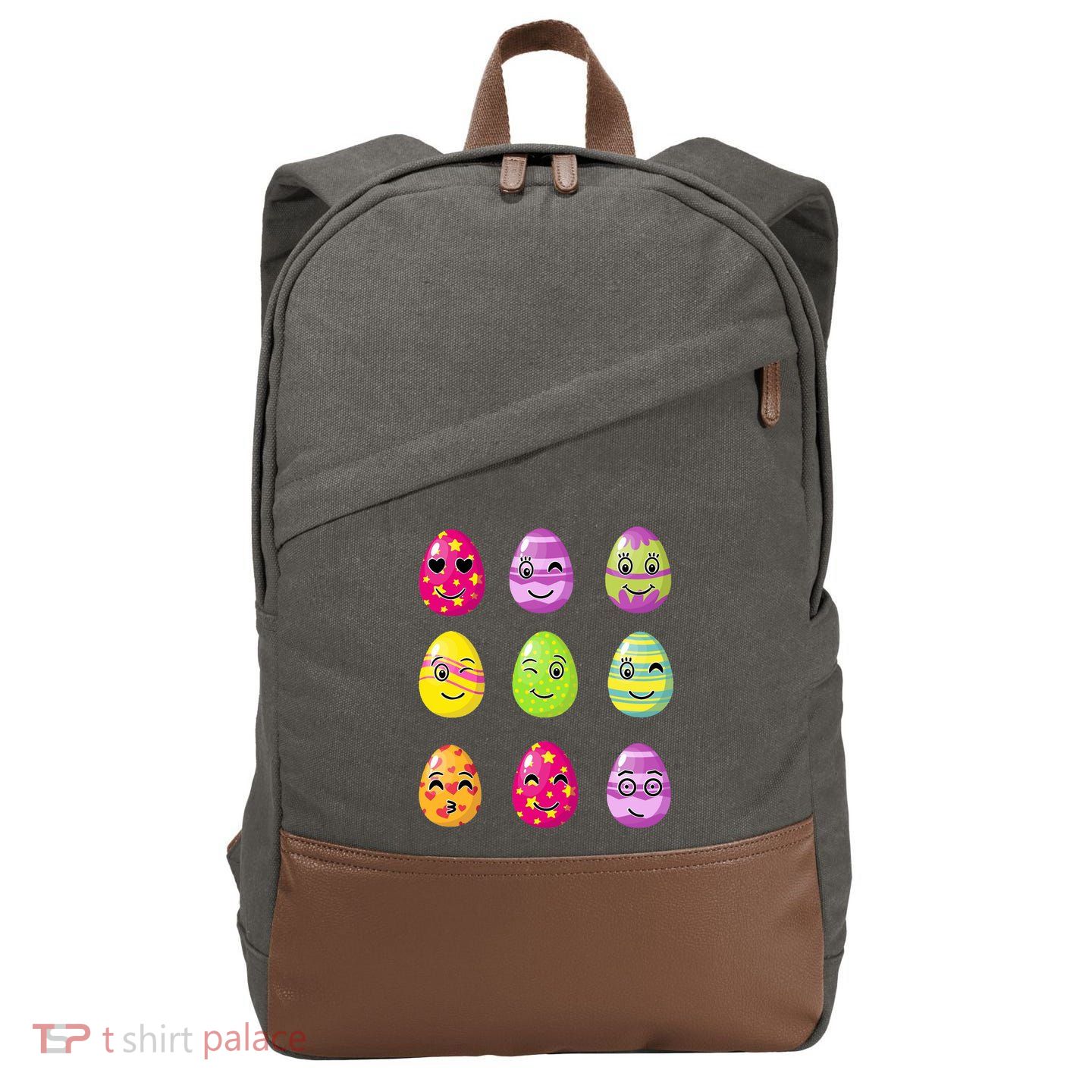 Colorful Easter Eggs Smiley Cotton Canvas Backpack