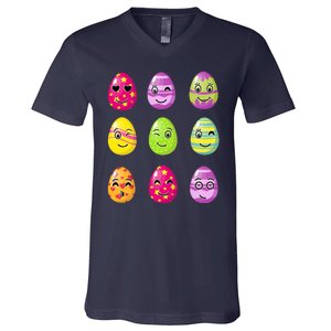 Colorful Easter Eggs Smiley V-Neck T-Shirt