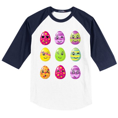 Colorful Easter Eggs Smiley Baseball Sleeve Shirt