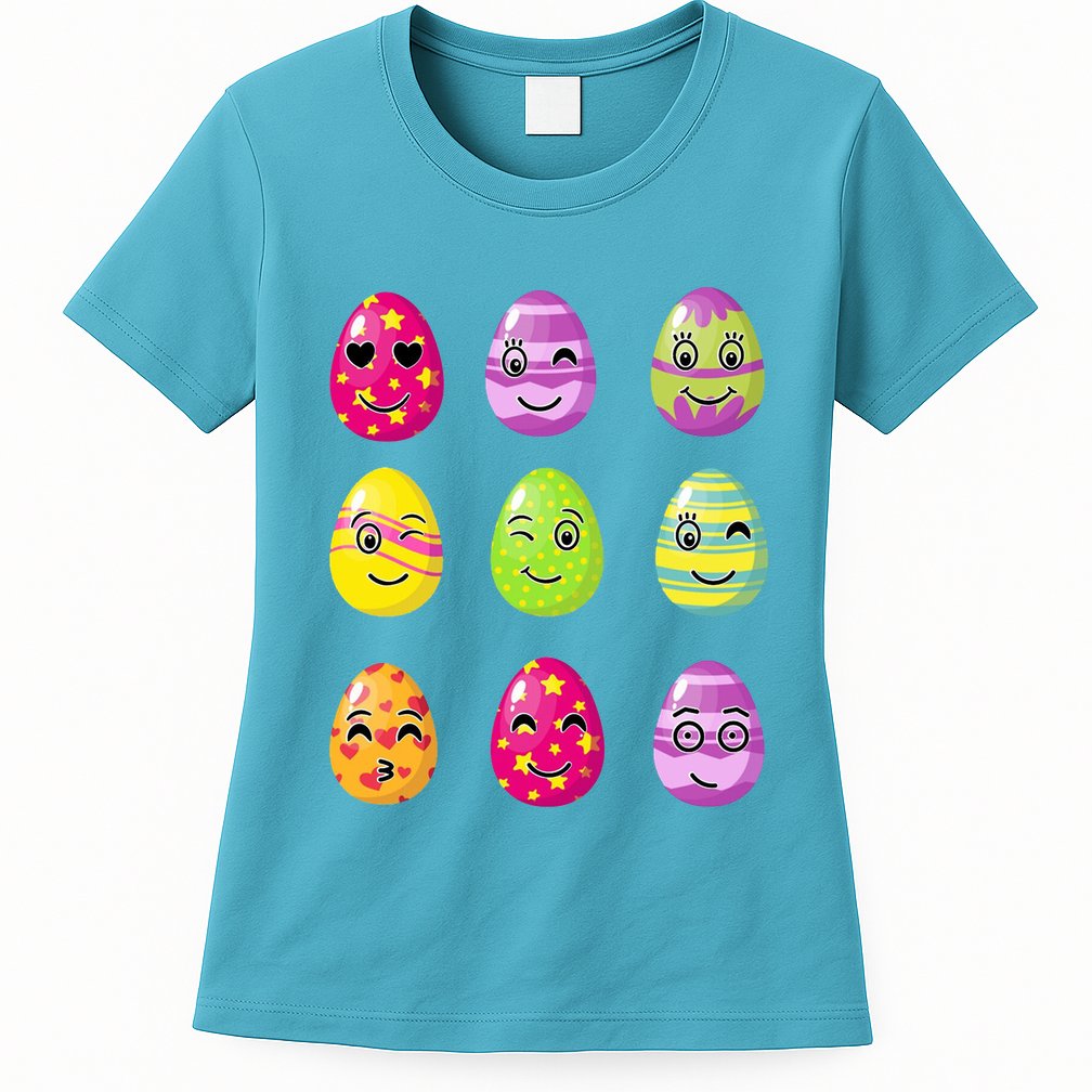 Colorful Easter Eggs Smiley Womens T-Shirt