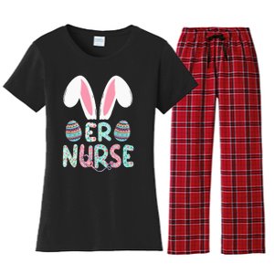 Cute Easter ER Nurse RN Bunny Ears Easter Eggs Women's Flannel Pajama Set