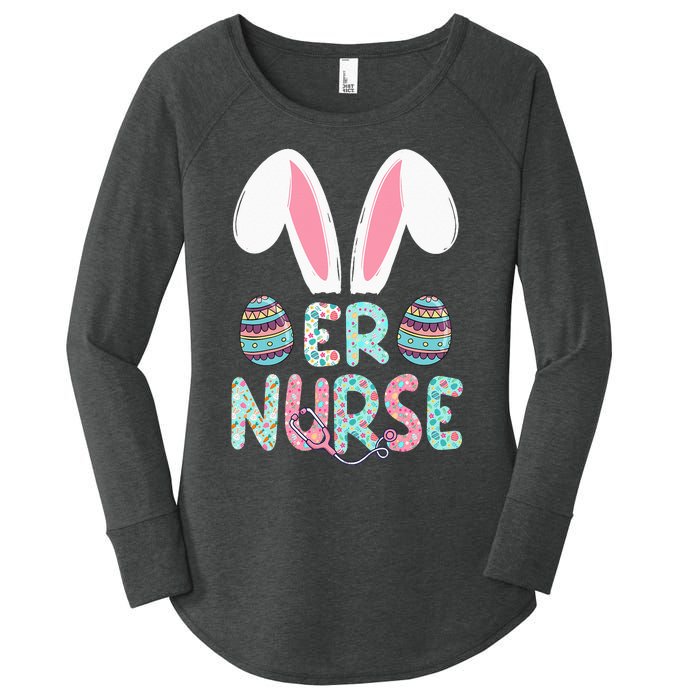 Cute Easter ER Nurse RN Bunny Ears Easter Eggs Women's Perfect Tri Tunic Long Sleeve Shirt