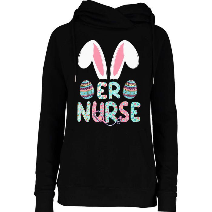 Cute Easter ER Nurse RN Bunny Ears Easter Eggs Womens Funnel Neck Pullover Hood