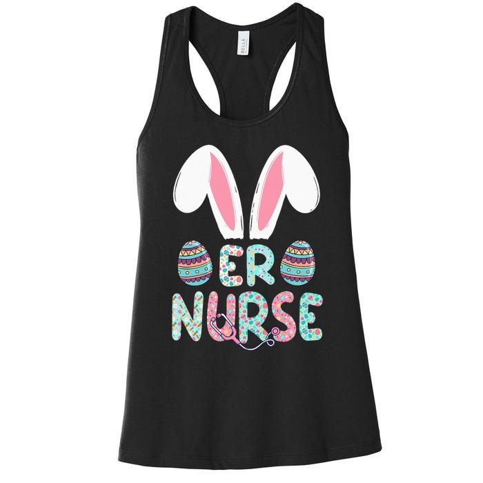 Cute Easter ER Nurse RN Bunny Ears Easter Eggs Women's Racerback Tank