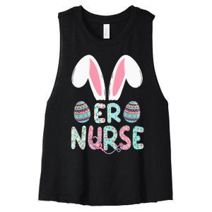 Cute Easter ER Nurse RN Bunny Ears Easter Eggs Women's Racerback Cropped Tank