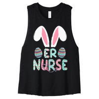 Cute Easter ER Nurse RN Bunny Ears Easter Eggs Women's Racerback Cropped Tank