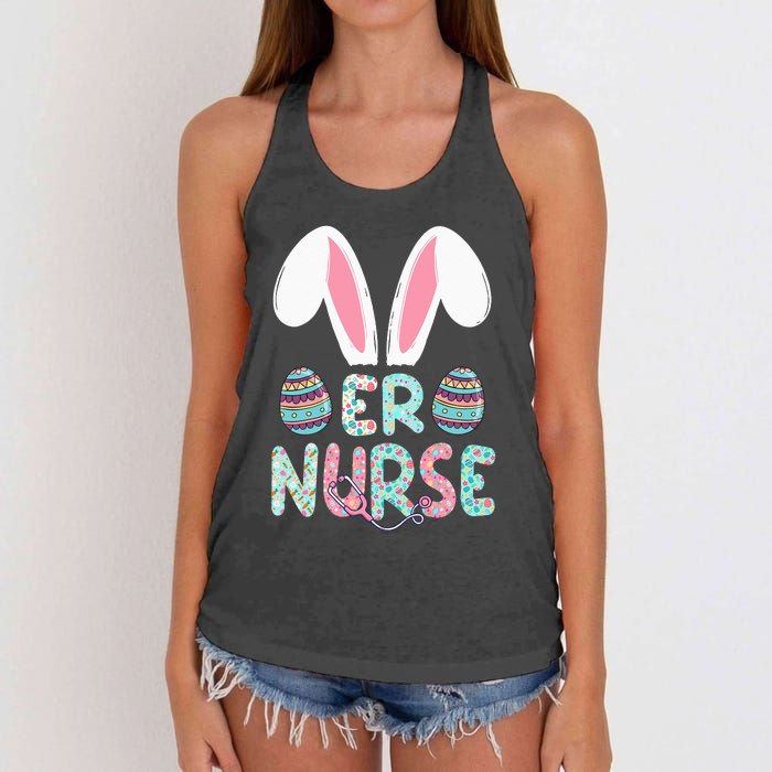 Cute Easter ER Nurse RN Bunny Ears Easter Eggs Women's Knotted Racerback Tank