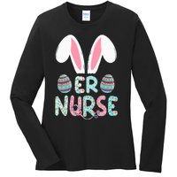 Cute Easter ER Nurse RN Bunny Ears Easter Eggs Ladies Long Sleeve Shirt