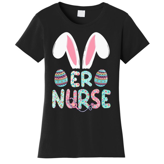 Cute Easter ER Nurse RN Bunny Ears Easter Eggs Women's T-Shirt