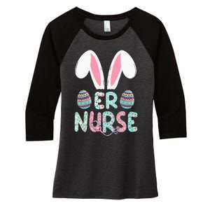 Cute Easter ER Nurse RN Bunny Ears Easter Eggs Women's Tri-Blend 3/4-Sleeve Raglan Shirt