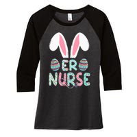 Cute Easter ER Nurse RN Bunny Ears Easter Eggs Women's Tri-Blend 3/4-Sleeve Raglan Shirt